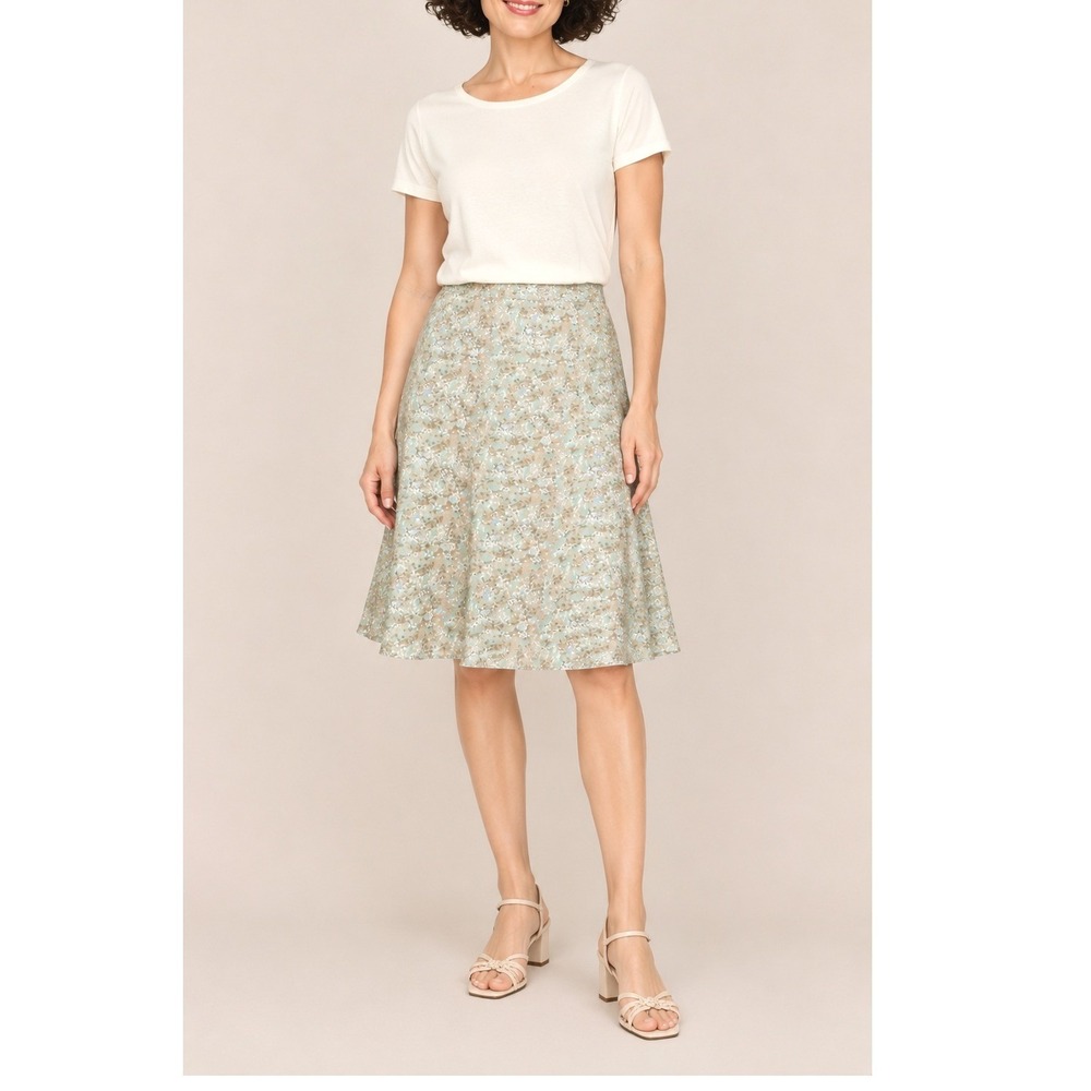Jaclyn Smith Floral Midi Skirt XL Green Tan A-Line Cottage Y2K Coquette Fairy